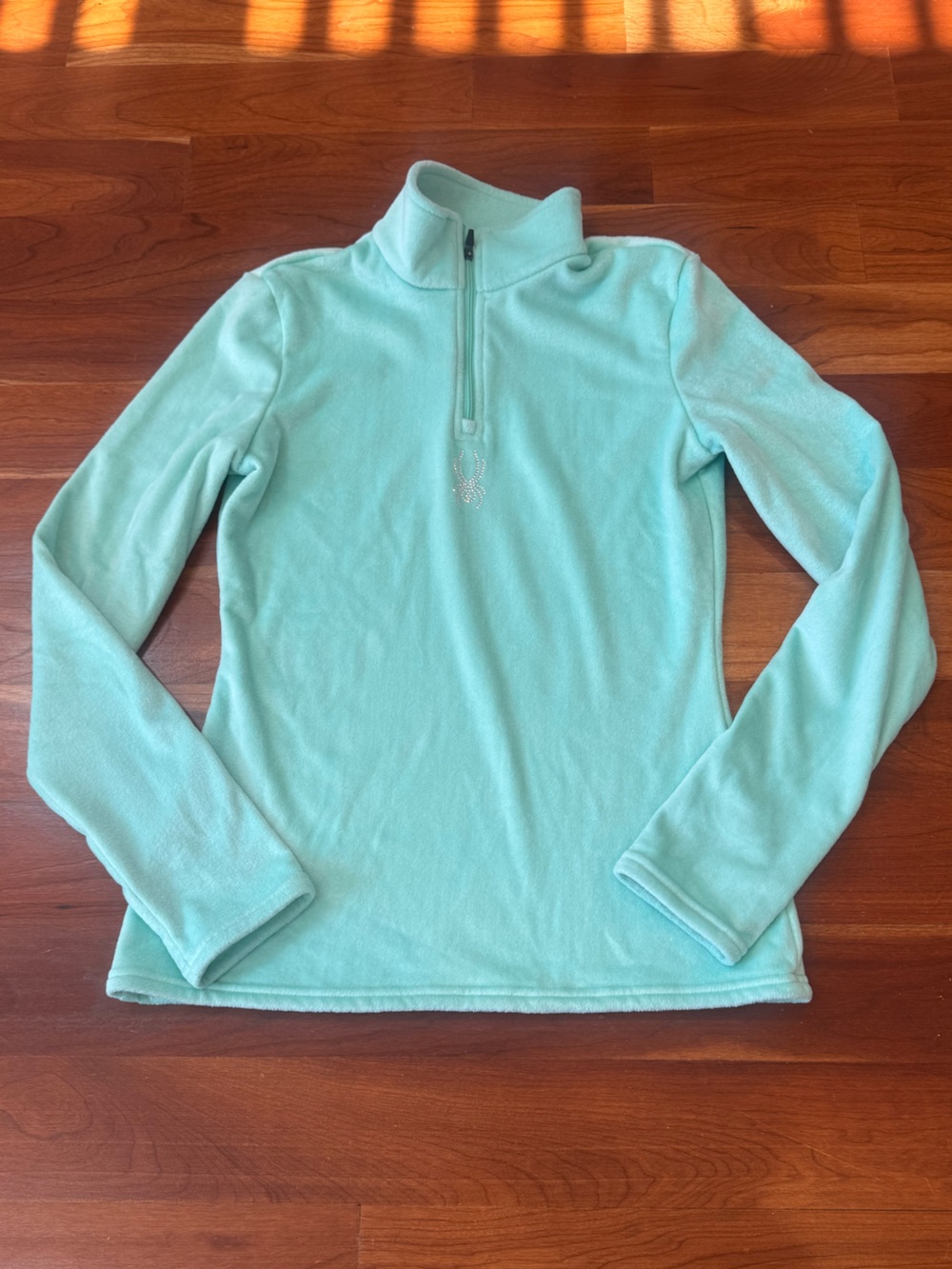 Spyder Women's Aqua Half-Zip Fleece Pullover with Rhinestone detail, Size Small